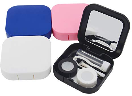 Adecco LLC Reise-Set für Kontaktlinsen, mit Spiegel und Flasche und Pinzette