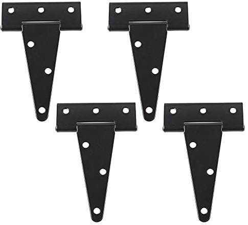 TamBee Lot de 4 charnières de porte de grange en T noires pour clôtures en bois, porte de cour, porte de grange (10,2 cm)