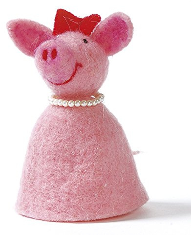 Baden dekorativer niedlicher Eierwärmer pinkes Schwein mit Perlenkette aus Filz (2)