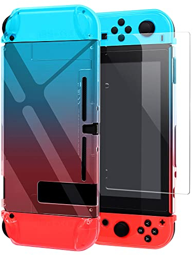 YUANHOT Andockbare Schutzhülle mit Displayschutz,verbesserte Version für Nintendo Switch Rot/Blau Klar