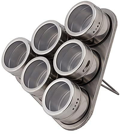 Kingmate 6 Gewürzregal Gewürzdosen Set Edelstahl Glas Magnetisch Gewürz Spice Box Magnet Gewürzstreuer, Gewürzdosen mit Aromadeckel, Gewürzregal magnetisch Edelstahl Gewürzgläser