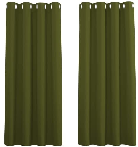 PONY DANCE Short Blackout Curtain for Nursery Eyelet Top Curtain Window Treatments for Home Decoration Thermal Room Darkening Curtain Panel for Boys' Room, 2 PCs, 52 inch by 45 inch, Olive Green