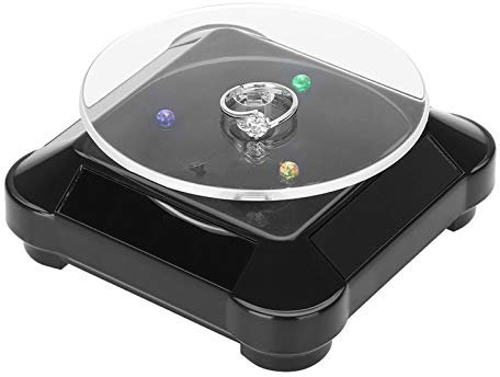 Antilog Rotating Jewelry Display, Solar Showcase 360 Degrees Rotating Turntable Stand with LED Light For Jewelry, Mobile Phone, Watch, Cigarette, Pastry Display (Black)