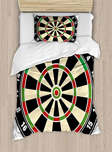 ABAKUHAUS Sport Bettbezugs Set für Einzelbetten, Dart Board Lifestyle, Milbensicher Allergiker geeignet mit Kissenbezug, 130 x 200 cm, Schwarz Grün
