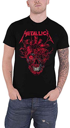 Générique Metallica Heart Skull Homme T-Shirt Manches Courtes Noir L 100% Coton Regular/Coupe Standard