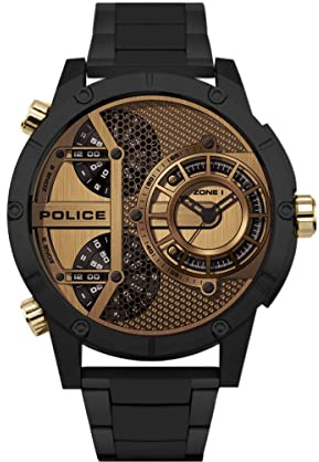 Police Herrenuhr Vibe Gold/Schwarz mit Edelstahlarmband, Analog, Quarz, 5 Bar, PEWJG2118103
