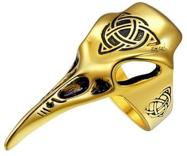 U7 Biker Ring mit Rabe Schädel 18k vergoldet Odin Rabe Ring Wikinger Statement Ring Hip Hop Street Style Modeschmuck Accessoire für Ehemann Freund(Ring Größe 64)