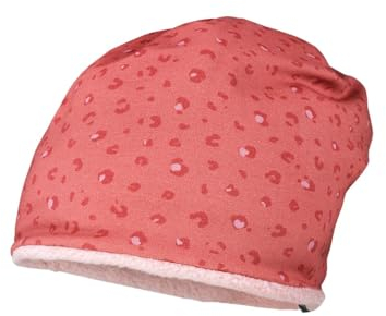maximo Mini Girl-Beanie, Reversible Jersey Bedruckt, Fleece Made in Germany Reversible 49 Rose tan/Rosewood-tierspuren