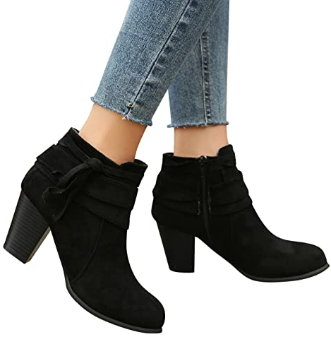 Stivali Donna Bassi Cowboy Scamosciati Stivali Calzino Stringati Eleganti Chunky Autunnali Invernali Stivaletti Anfibi con Tacco Comode Morbidi Pelle Ankle Chelsea Boots