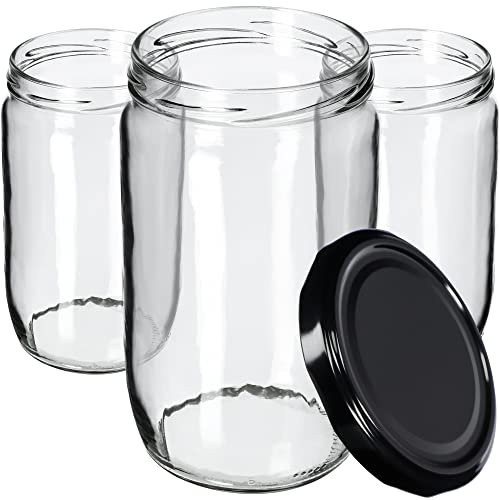 KADAX Lot de 48 bocaux de conservation ronds pour couvercles à visser 720 ml Noir