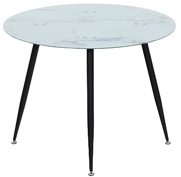 MOG CASA Mesa de Comedor Fija Redonda Corin | 100 x 100 x 75 cm | Ideal para Cocina o Salón | Ideal para 3 a 4 Personas | Tablero con Efecto Mármol Blanco | Patas de Metal en Negro