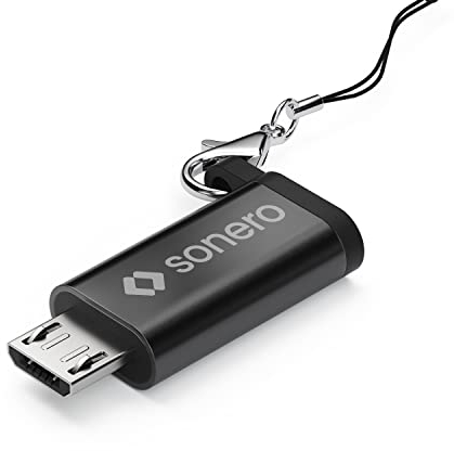 Sonero® Adaptateur Micro USB vers USB-C, Compatible avec Les appareils Apple, Prise en Charge OTG, Parfait pour Les vélos électriques, Boucle/Mousqueton Inclus, boîtier en Aluminium, Noir