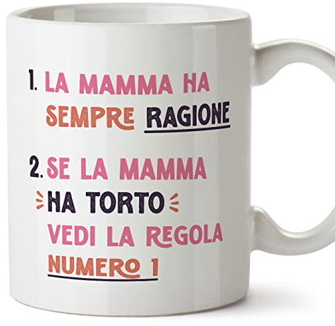 Mugffins Tazza in ceramica per MAMMA/MADRE 11 oz / 350 ml - In italiano - Regole della mamma - Idea regalo per Festa della MAMMA compleanno, anniversario, natale