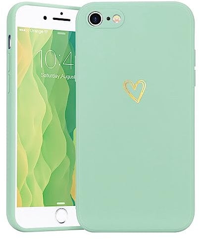 Wirvyuer Compatible with iPhone SE Case 2022/2020, iPhone 8 iPhone 7 Phone Case for Women Girls Silky Soft Protective Shockproof Silicone Phone Case with Cute Heart Pattern Design, Mint Green