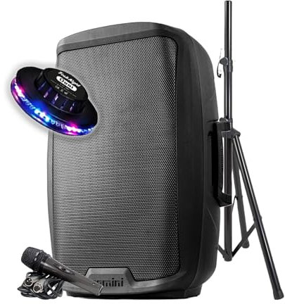 Enceinte Active Gemini AS-2115BT-PK, Boomer 15, Puissance 2000W, USB Bluetooth Radio FM, TWS, Pied, Micro, Jeu de lumière OVNI