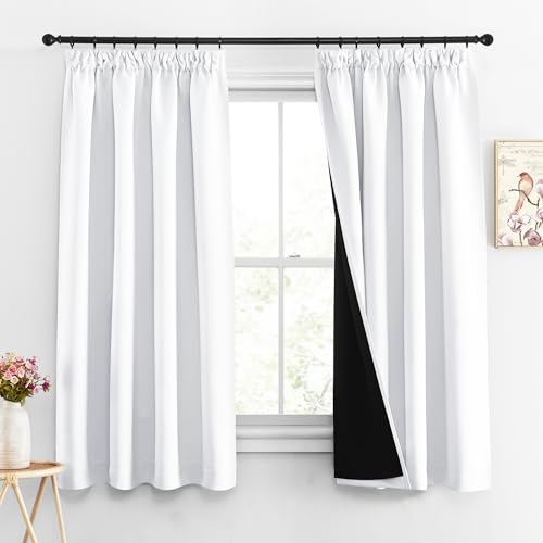 PONY DANCE Kräuselband Vorhang Weiß Blickdicht 2er Set H 145 x B 140 cm Doppellagige Verdunklungsgardine für Schiene Schlafzimmer Gardinen Lichtundurchlässig Thermovorhang gegen Hitze