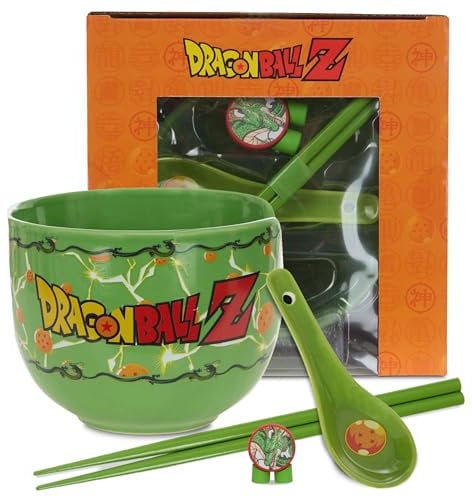 Culture Fly Dragon Ball Z Microwave Ramen Bowl Set with Chopsticks and Spoon, 16 oz Ceramic Instant Noodle Bowls with Chopsticks, Ramen Noodle Bowl, Rice Bowl Anime Gifts for Men
