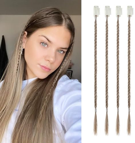 Flufymooz 4PC Braid in Haarverlängerung 35 cm Clip in Braid Extensions für Frauen Synthetische Haarteile für den täglichen Gebrauch Party-Styling (Dunkelblond)