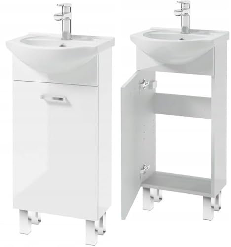 Deftrans Domodomo - Armoire de salle de bain avec lavabo - 38 x 84 x 20 cm - Blanc - Petit lavabo avec meuble bas pour invités