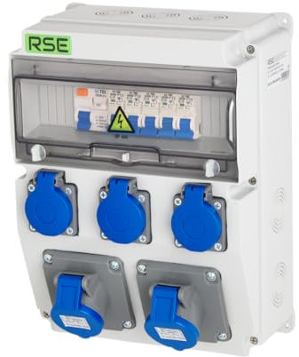 CAMPINGVERTEILER WANDVERTEILER KOMPLETT VERDRAHTET CEE 16A 230V MIT CAMPING STECKDOESE ZÄHLER IP65, 5. 3x230v + 2x Camping + LS+FI