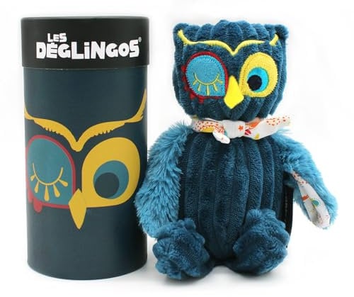 LES DÉGLINGOS - Peluche Petit Simply + boîte Cadeau - Astros Le Hibou - Dès la Naissance - 22cm - Bleu
