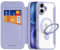 DUX DUCIS Magnetic for iPhone 16 Case, Compatible with MagSafe, 360°Spin Magnetic Stand, Premium PU Leather Wallet Case Flip with RFID Blocking Clear Shockproof Phone Cases Cover (Purple)