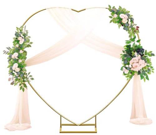ZIRUU Heart Shape Wedding Metal Arch Backdrop Gold Flower Balloon Arbors Stand for Wedding Birthday Party, Graduation Decorations and Baby Shower
