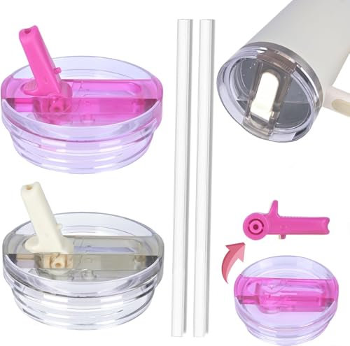2 Pièces Couvercle Stanley Cup Etanche, Stanley Cup Accessoires, 40 Oz Tumbler Flip Straw, Stanley Cup Couvercle Remplacement, Reusable Tumbler Accessory Avec 2 Pièces Paille (Blanc+Rose)