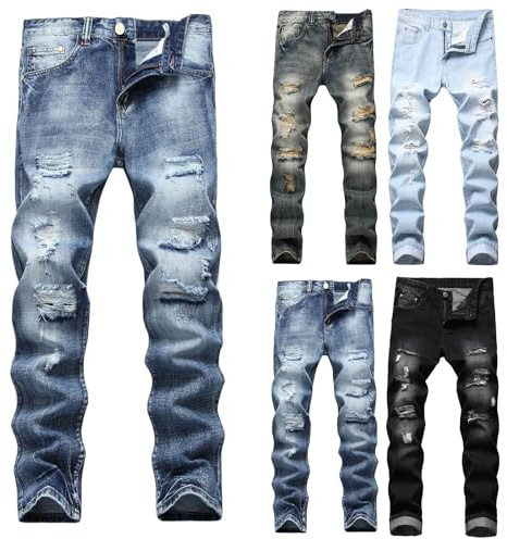 DaPongZhi Jeans Uomo Strappati Jeans Skinny Vita Alta Pantaloni Slim Fit Neri Uomo Elasticizzati Casual Pantaloni Hip-Hop Streetwear Y2K Ragazzo Regalo