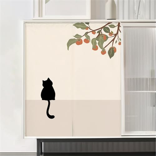 Highdi Schrankvorhang mit Klett, Schrank Vorhang Küche für Regal Selbstklebend Privatsphäre Schrankgardine für Küche, Kleiderschrank, Kommode (Schwarze Katze,80x120cm)