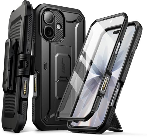 SUPCASE für iPhone 17 Hülle 6.3” mit Kamerasteuerungstaste Outdoor Handyhülle 360 Grad Case Bumper Schutzhülle Cover [Unicorn Beetle Pro] mit Displayschutz, Ständer und Gürtelclip 2025 (Schwarz)