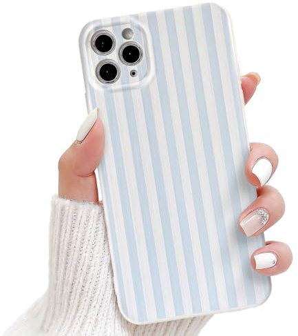 NITITOP for iPhone 11 Pro Max Case Cute Striped Design, Blue | for Women Girls, Aesthetic Vertical Stripe Line Pattern, Soft TPU Shockproof Cover, Full Camera Protection