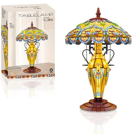 Sosuy Retro-Lampe Bausteine, LED Lampe mit Buntglas-Schirm, Geburtstagsgeschenk für Frauen Männer Jungen Mädchen Teens 8 1570PCS