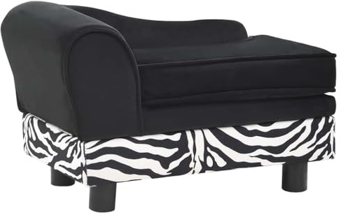 Foknhdi Hundesofa Schwarz 57x34x36 cm - Plüsch Haustiersofa mit Stauraum für Katzen und Kleine Hunde - Elegante Hundelounge mit Holzrahmen und Waschbarem Kissen