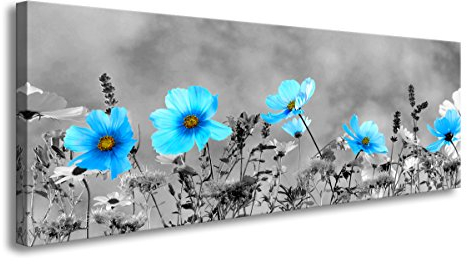 Visario 120 x 40 cm Bild auf Leinwand blaue Blumen 5733-SCT deutsche Marke und Lager - Die Bilder/das Wandbild/der Kunstdruck ist fertig gerahmt