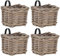 Set / 4 Balkonkorb Grau Balkon Geländer Pflanz-Korb Blumen-Topf Natur Rattan Balkonkasten Pflanzgefäß mit Folie (4)