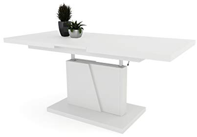 Moderner Esszimmertisch Grand - Esstisch - bis 180cm ausziehbar – höhenverstellbar - Küchentisch - Kitchen Table - 120x70cm - 05 - Weiß