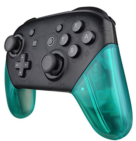 eXtremeRate Case Hülle für Nintendo Switch Pro Controller, Austauschbare Griffe Ersatzteile Shell Gehäuse Zubehör Set für Nintendo Switch Pro Controller-Transparent Smaragdgrün