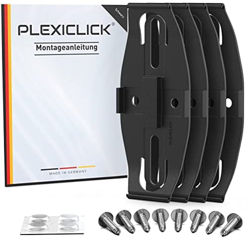 PLEXICLICK® Kennzeichenhalter 4X - TÜV Zertifiziert - Kennzeichenhalter Rahmenlos Schwarz - Nummernschildhalterung Auto - Kennzeichenhalterung - Nummernschildhalter - Kfz Kennzeichen Halterung