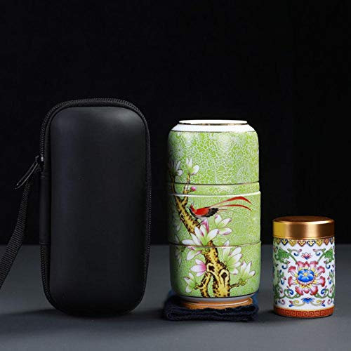 Reise Tee Set Tragetasche Emaille Quick-Pass Tasse 1 Kanne 2 Tassen Outdoor Keramik Kung Fu Tee Set-Hellgrün