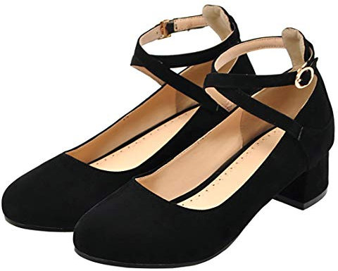 Birdsight Femmes Escarpins à Bride Cheville Croisée Talons Bas Bloc Mary Jane Bout Fermé Chaussures Doux Style(Noir 39)