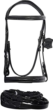 Wonder Care English Brdle Top Grain Rindsleder English Brdle Genäht Gepolstertes Stirnband und Nasenriemen Pferde Zaumzeug Pferde Bit Trensenzaum mit Zügeln Zaumzeug für Pferde