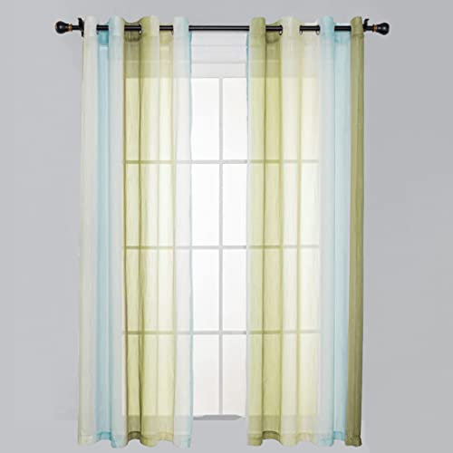 Ricemru Gardinen Regenbogen Kinderzimmer Grün Blau Beige 2er Set Vorhang Farbverlauf Ösen Kurz Gardine Halbtransparent Kinder Baby Dekoschals für Babyzimmer Schlafzimmer,140x160