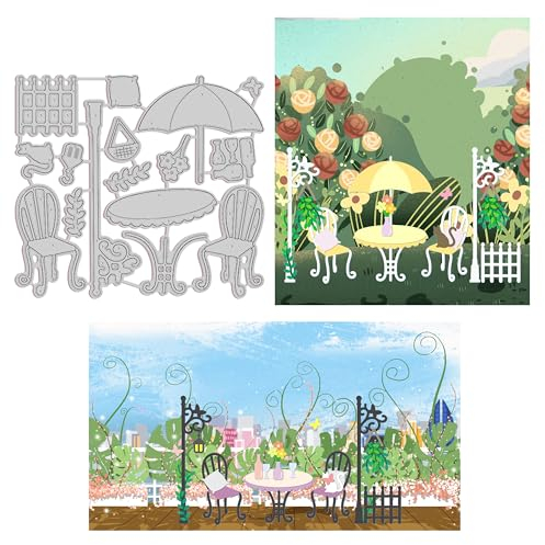 GLOBLELAND Gartentisch Stanzformen Metall Gartenstuhl Prägeschablonen Stanzformen für Papierkartenherstellung Dekoration DIY Scrapbooking Album Basteldekoration