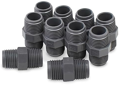 Bwintech Lot de 10 connecteurs mâles à mâles en PVC noir 3/4 BSP, adaptés pour l'irrigation des terres agricoles, connexion de tuyau d'eau