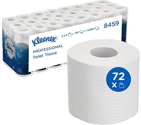 Rouleaux de papier toilette Kleenex® 8459 - 3 plis - 8 paquets de 9 rouleaux x 195 feuilles blanches (72 rouleaux/14 040 feuilles au total)