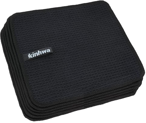 KinHwa Spültuch schwarz Spüllappen schwarz Waffeltuch Mikrofasertuch waschbar Spültücher für Küche Dicke Putzlappen Fusselfrei 20cmx20cm 6 Stück