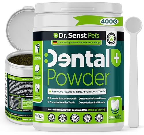 Dr Senst Plaque Off Powder Dogs 400G Dog Teeth Cleaning Products & Dog Breath Freshener - No Dog Toothbrush and Toothpaste | Seaweed Dog Plaque Remover for Teeth, & Breath, Tartar | Dog Dental Care