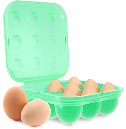 Holzsammlung Hueveras para Frigorífico, Huevera de Silicona para 9 Huevos, Apilable Organizador de Huevos Bandeja de Huevos, Caja Huevos Transporte, Ahorro Espacio Cesta para Huevos, 181.19 x 69.13 mm