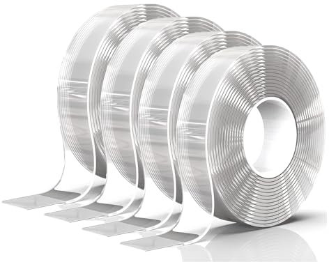 Stock Líder-Cinta Adhesiva Doble Cara Extrafuerte 8M,Transparente, Cinta Removible y Reutilizable, Nano Tape de Montaje para Fotos, Pósters, Cocina, Fiesta